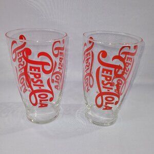 Pepsi-Cola Vintage Glass Set 2 Large 7" Soda Pop Glasses